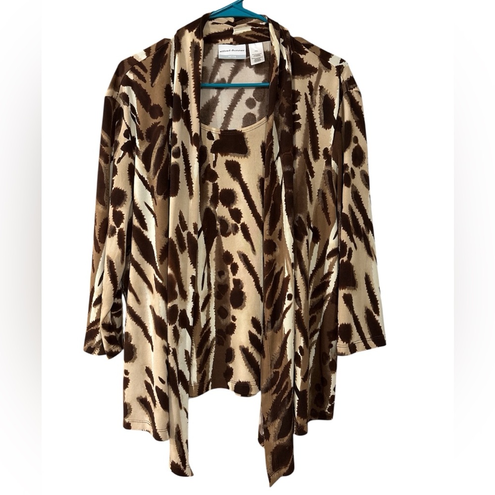 Alfred Dunner Tan and Brown Patterned Top